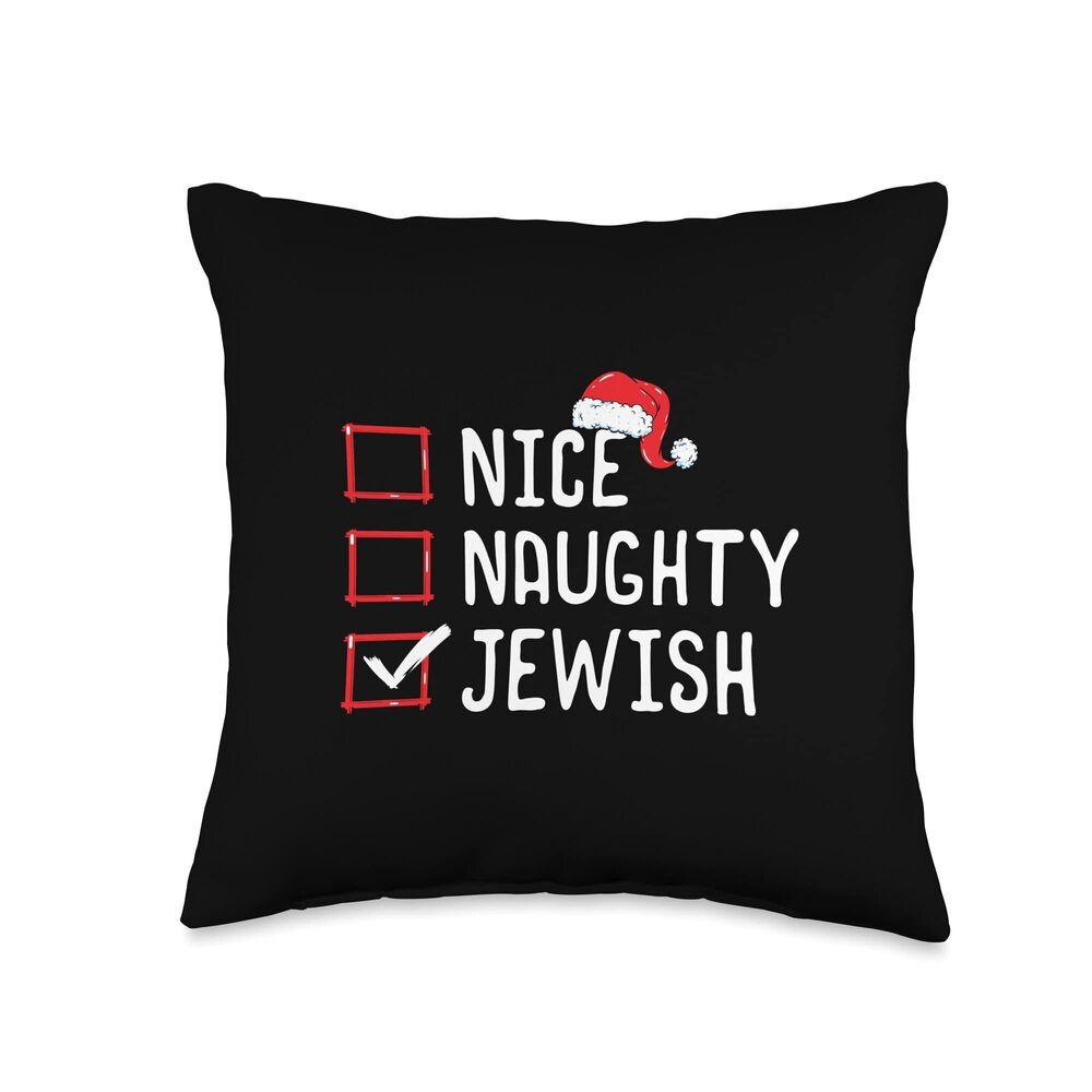 8614 Nice Naughty Jewish Christmas List Throw Pillow